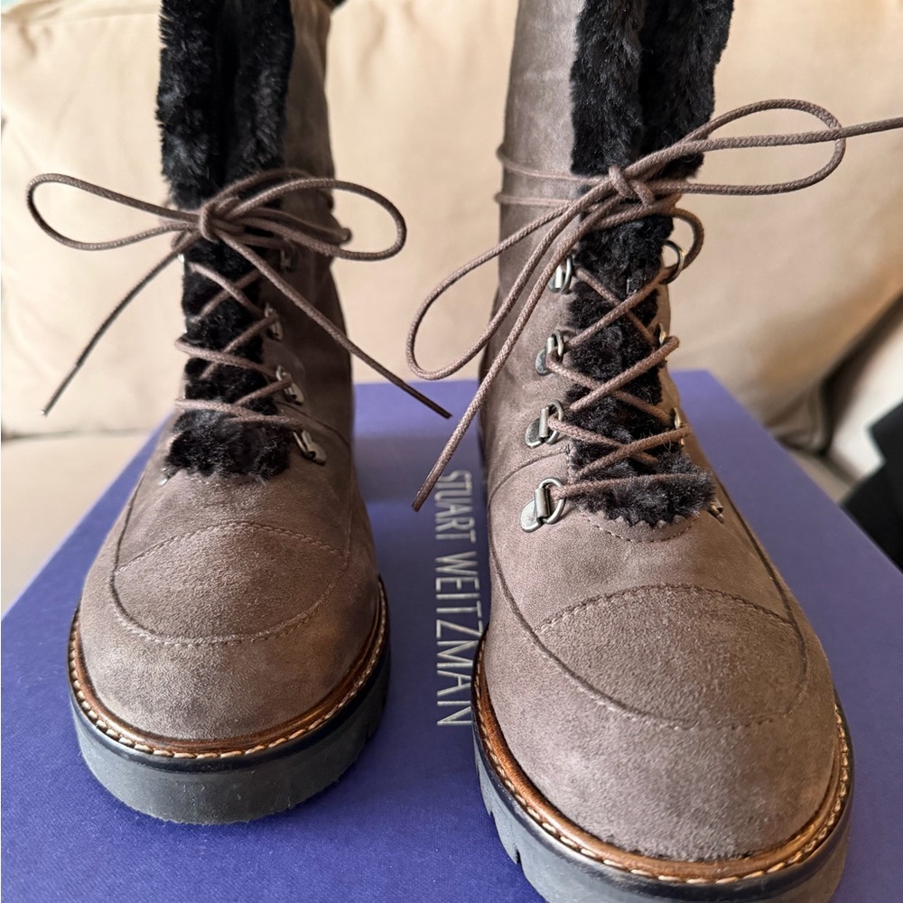 Stuart Weitzman Taupe Lace-Up Boots